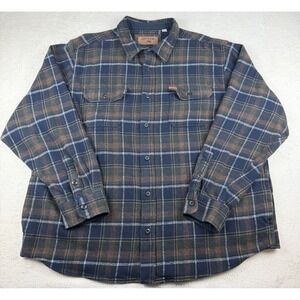 Orvis Flannel‎ Shacket Shirt Mens XXL Blue/Brown Plaid Heavyweight Button Up